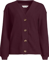 Lands' End Women's Long Sleeve Waffle V-neck Cardigan