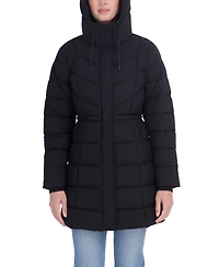 Sebby Collection Women's 3/4 Hooded Anorak Stretch Puffer Coat
