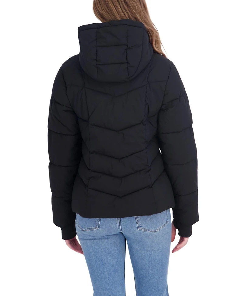 Sebby Collection Women's Short Hooded Stretch Puffer Coat