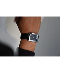 Peugeot Men's 30X40mm Silver Tank Shape Watch with Black Dial and Black Leather Strap