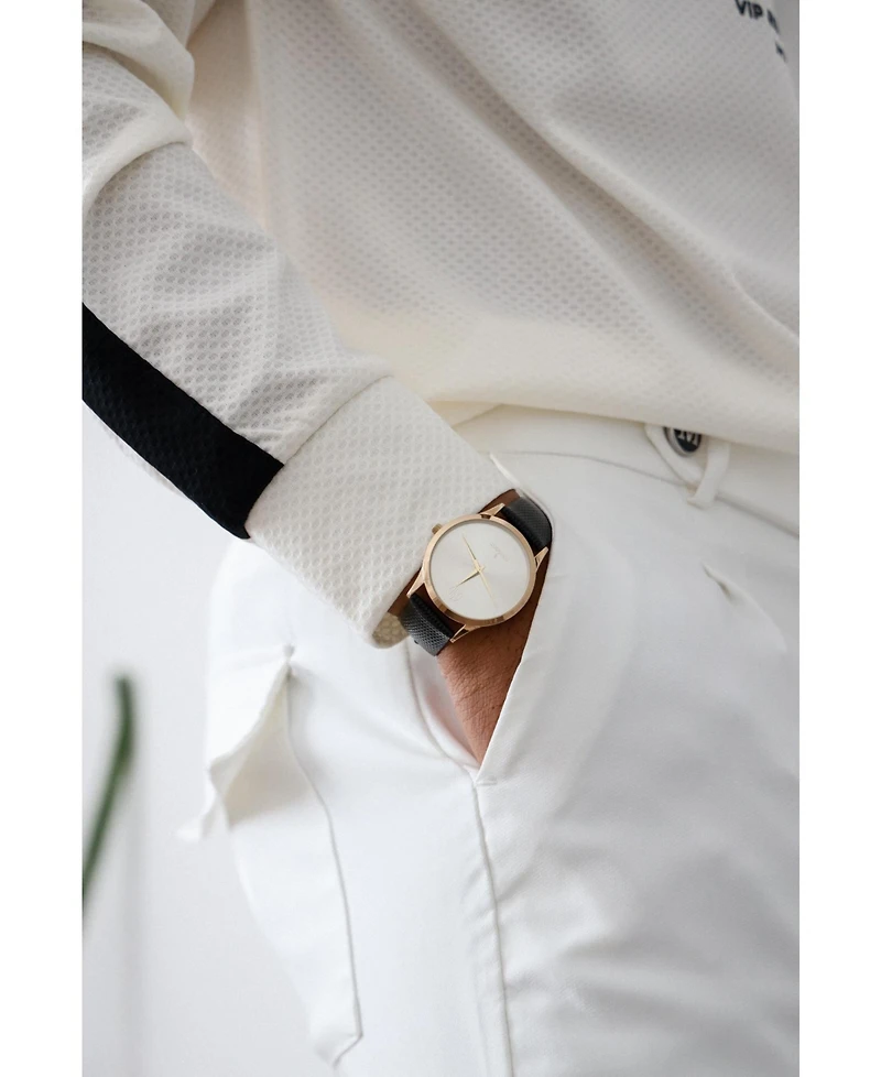 Peugeot Men's 40mm Wafer Slim Round Gold-Plated Case Watch-Champagne