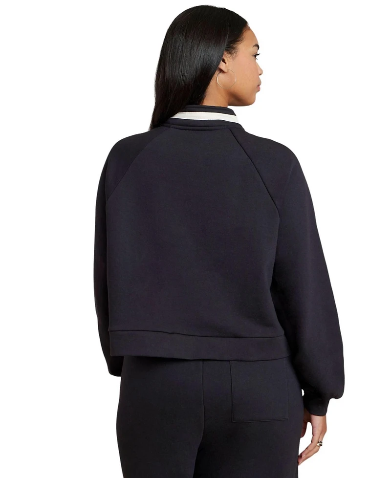 Eloquii Women's Stripe Detail Quarter Zip Sweatshirt