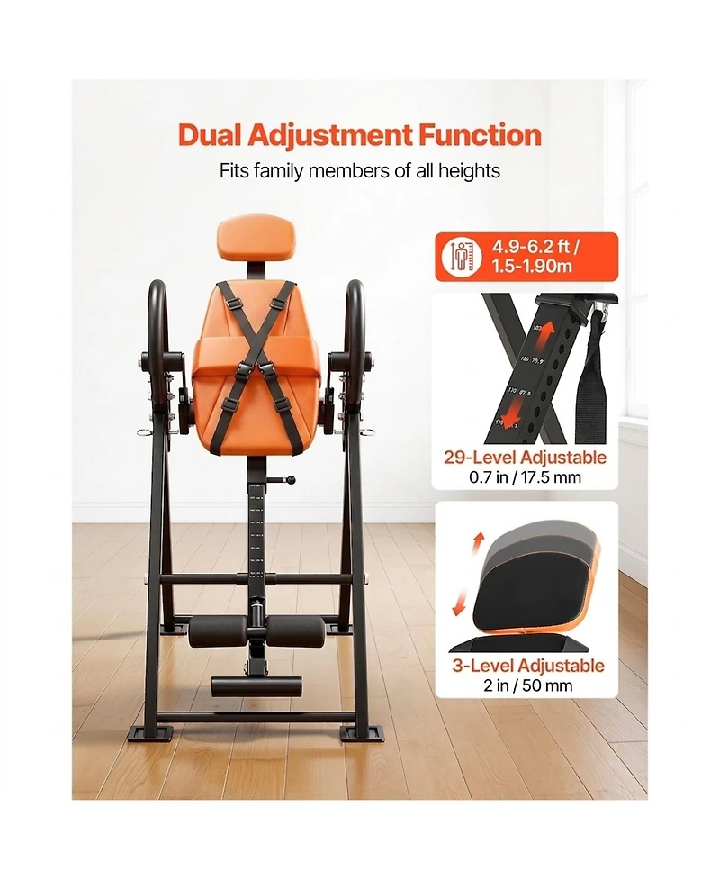 Sugift Heavy Duty Inversion Table with Dual-Roller Ankle Lock and Adjustable Tether Strap 300 Lbs