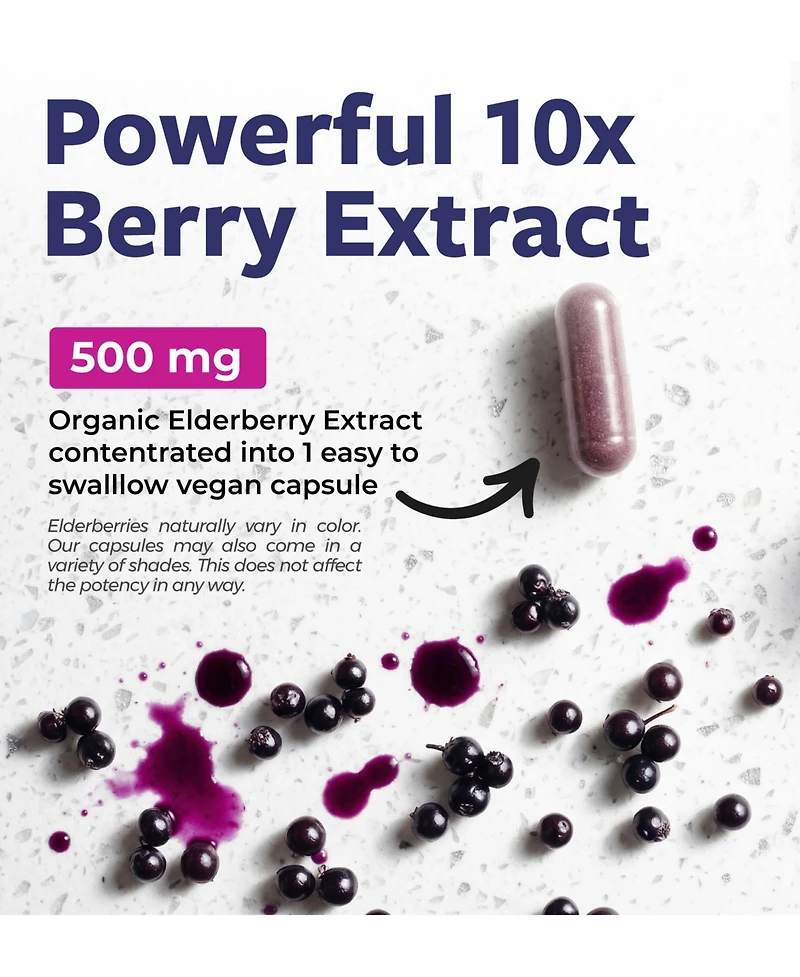 Pure Co Elderberry Extract Capsules, 10:1 Sambucus Nigra Extract, 5,000 Milligram Herbal Equivalent, 120 Capsules