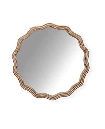 Phying 23.62 Inch Wavy Scalloped Round Wall Mirror Large Decorative Solid Wood Framed Circle Mirror Modern Stylish Hanging Vanity Mirror