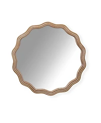 Phying 23.62 Inch Wavy Scalloped Round Wall Mirror Large Decorative Solid Wood Framed Circle Mirror Modern Stylish Hanging Vanity Mirror