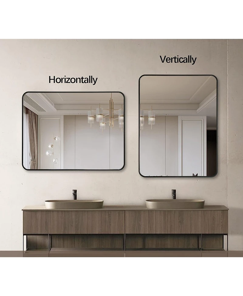 Phying 24 x 36 Inch Metal Framed Bathroom Mirror Rectangular Wall Mounted Vanity Mirror Modern Minimalist Sleek Framed Mirror for Bathroom Living Room