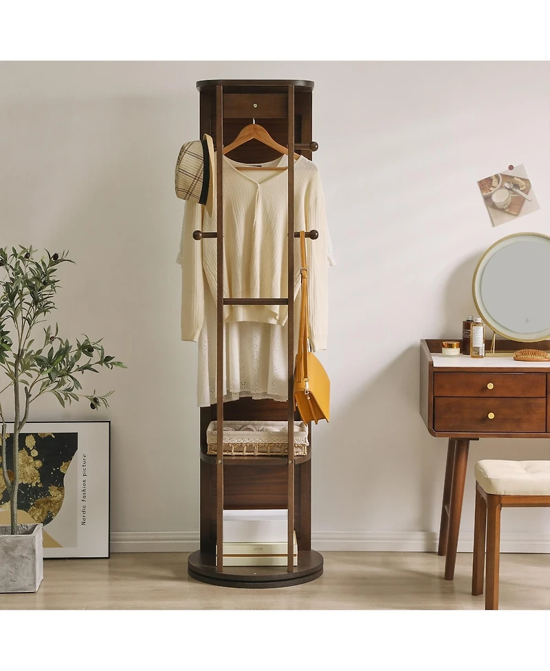 Phying Solid Rubberwood Rotating Full-Length Mirror Jewelry Armoire Cabinet with Multi-Functional Hooks and Storage Organizer, Freestanding
