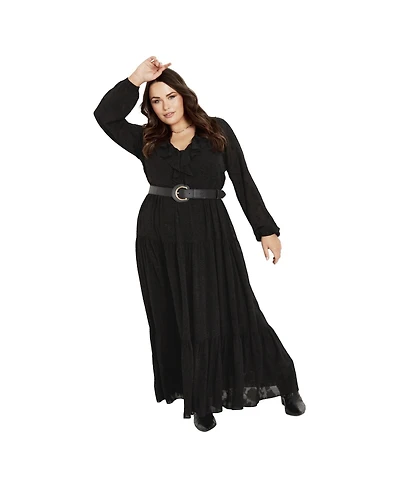 Avenue Plus Desi Floral Long-Sleeve Ruffle Dress