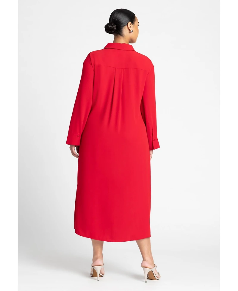 Eloquii Women's Plus Tie Front Oversized Shirt Dress