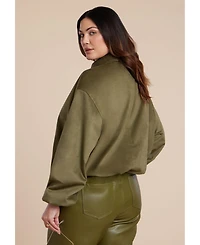 Eloquii Women's Faux Suede Bomber Jacket