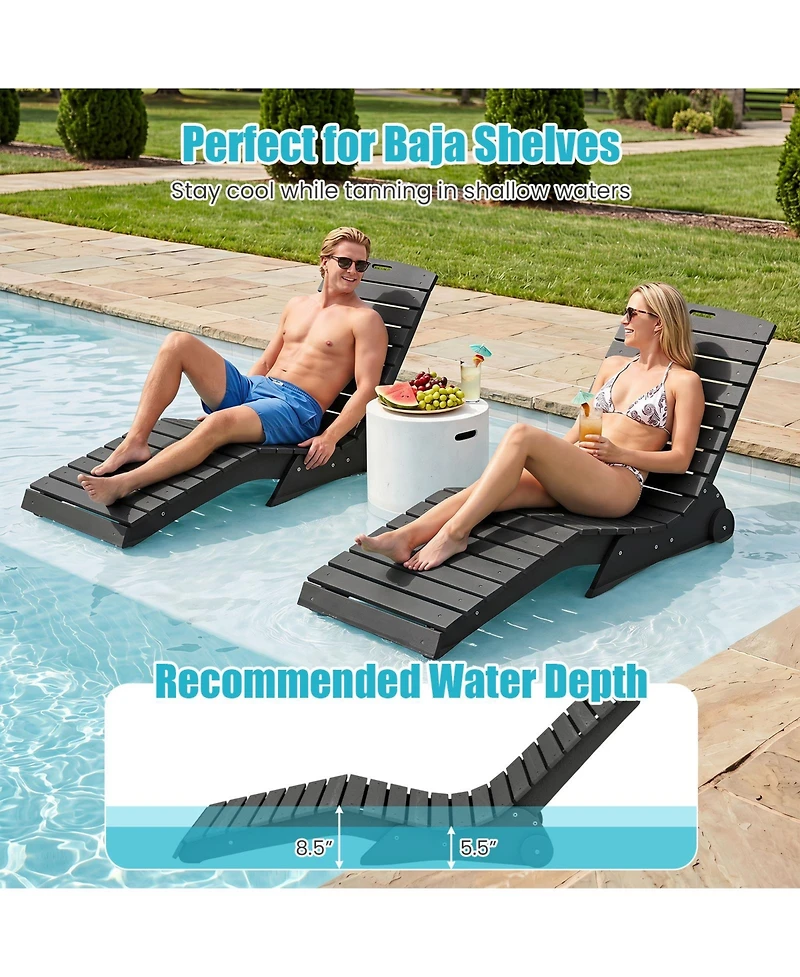 Gymax In-Pool Lounge Chair Ergonomic S-Curve Hdpe Pool Chaise Lounger with Wheels