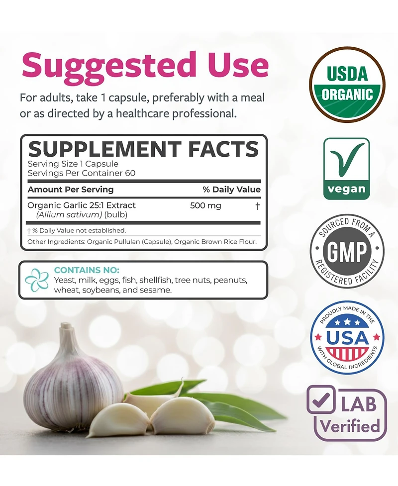 Pure Co Garlic Extract Capsules, 25:1 Garlic Extract, 12,500 Milligram Herbal Equivalent, 60 Capsules