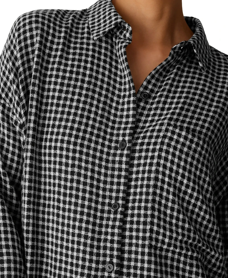 Eileen Fisher Women's Wool-Cotton Check Long-Sleeve Button-Down Shirt