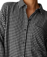 Eileen Fisher Women's Wool-Cotton Check Long-Sleeve Button-Down Shirt