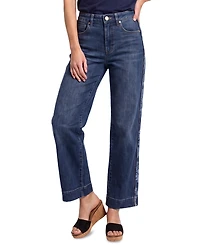 Liverpool Los Angeles Petite Stride High-Waisted Floral-Jacquard Wide-Leg Jeans