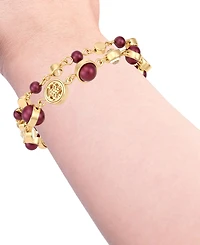 Guess Gold-Tone Imitation Pearl & Crystal Toggle Bracelet
