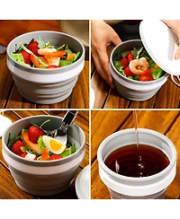 Piscifun Collapsible Silicone Cup Bowl Set Portable Camping Mess Kit With Stainless Steel Spork Lid For Hiking Travel