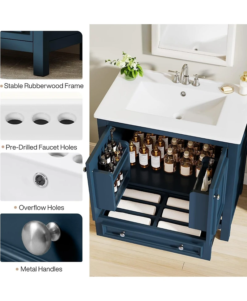 Tribesigns 30" Bathroom Vanity with Sink with 2 Doors and 1 Drawer