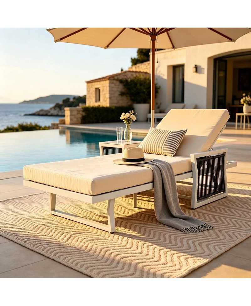 Asagikoiai 5-Position Adjustable Outdoor Lounge Chair with Rope Armrests and Iron Frame