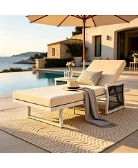 Asagikoiai 5-Position Adjustable Outdoor Lounge Chair with Rope Armrests and Iron Frame