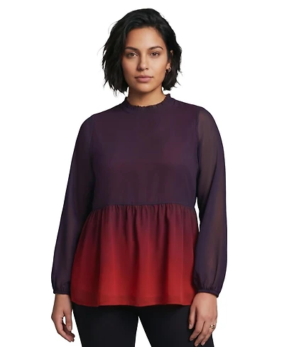 Avenue Plus Paulina Chiffon Peplum Long-Sleeve Blouse