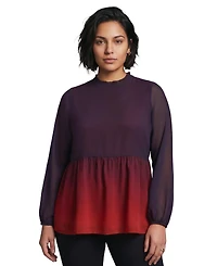 Avenue Plus Paulina Chiffon Peplum Long-Sleeve Blouse