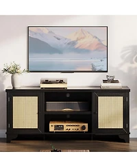 gaomon Living Room Table Set of 2, 62" Rattan Tv Stand Fits 65" and 2-Tier Coffee