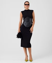 Rachel Rachel Roy Women's Donatella Mock Neck Sleeveless Corset Midi Dress