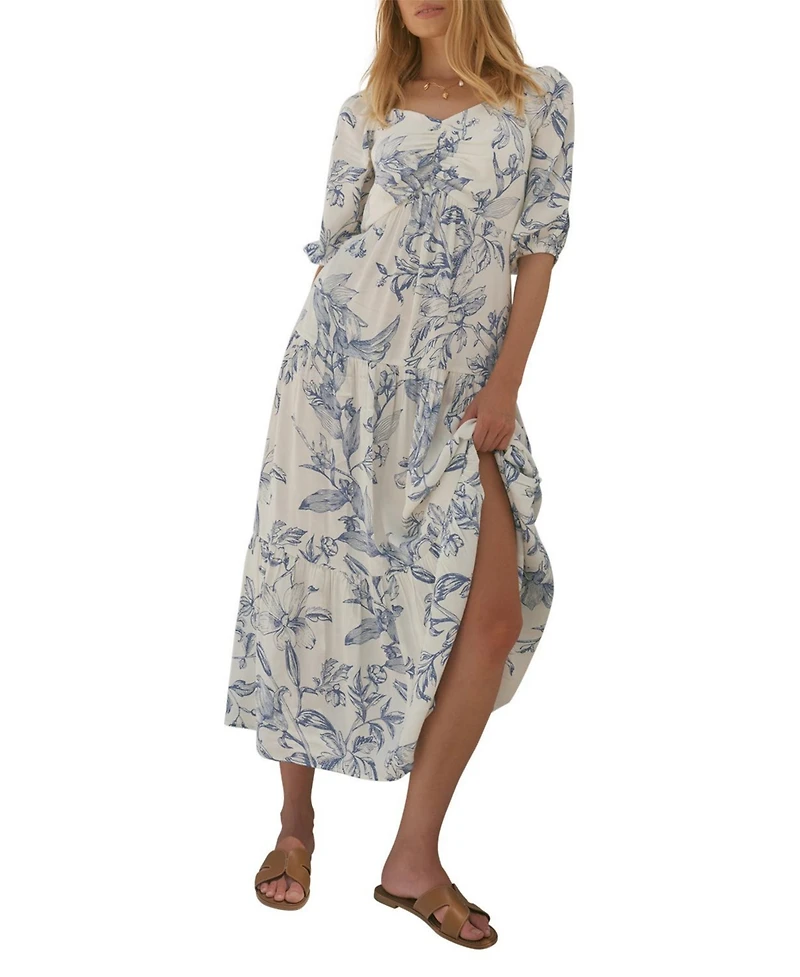 Mint Velvet Women's Floral-Print Dropped-Waist Short-Sleeve Maxi Dress