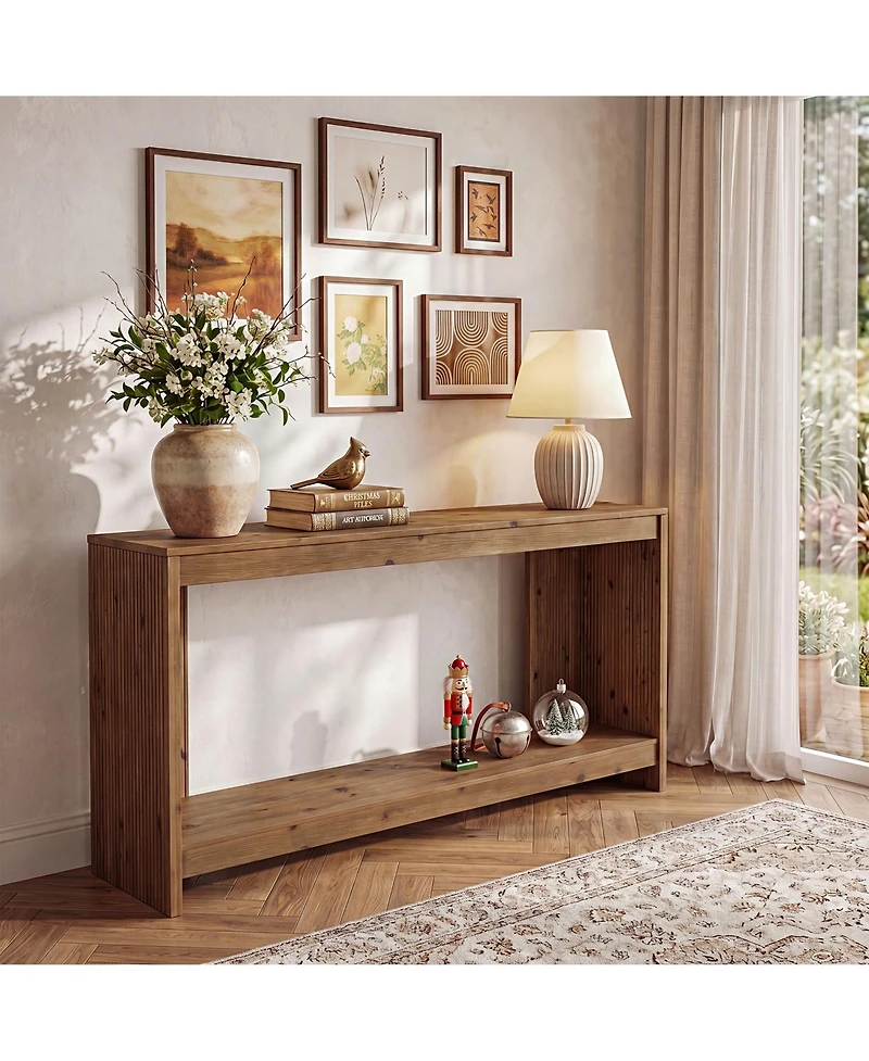 Tribesigns Solid Wood Console Table 63" for Entryway,2-Tier Sofa Table