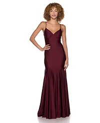 B Darlin Juniors' V-Neck Shiny Knit Gown