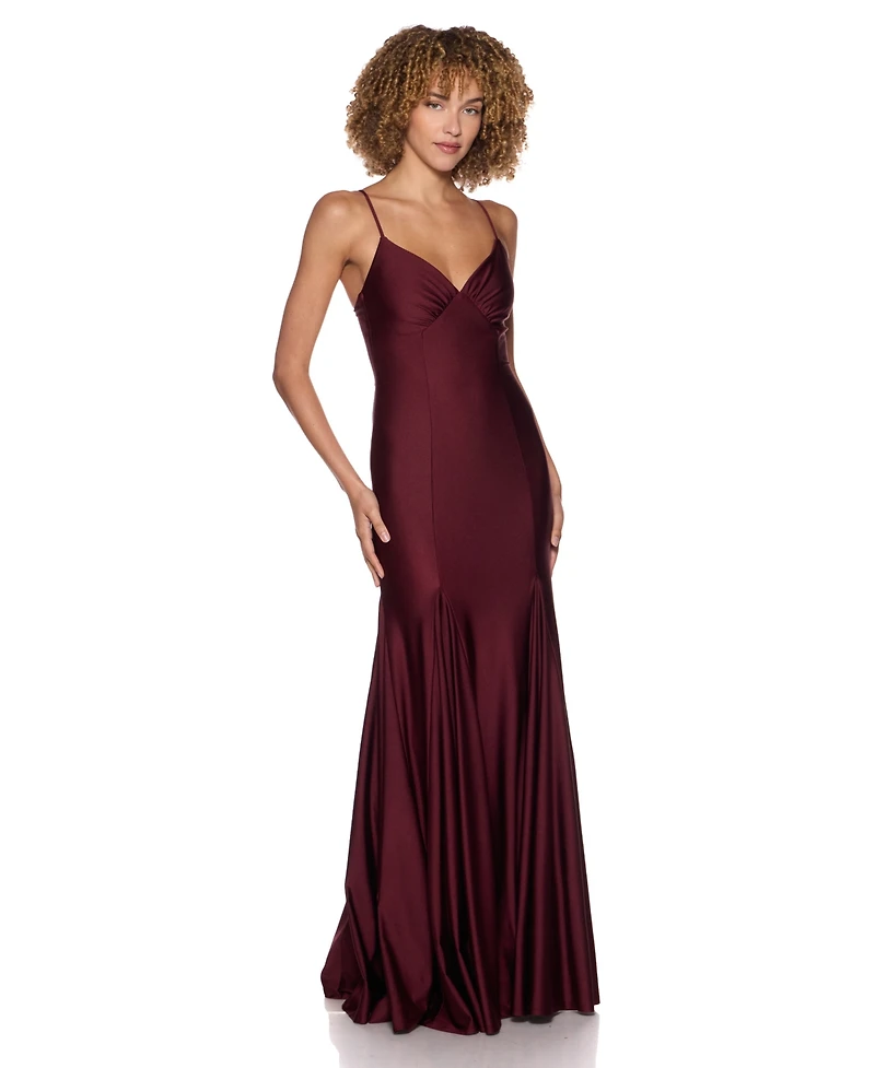 B Darlin Juniors' V-Neck Shiny Knit Gown