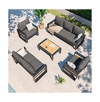 Aoxun Outdoor Patio Conversation Set Durable Aluminum Sofas, Plush Cushions, Wood Texture Table Weatherproof