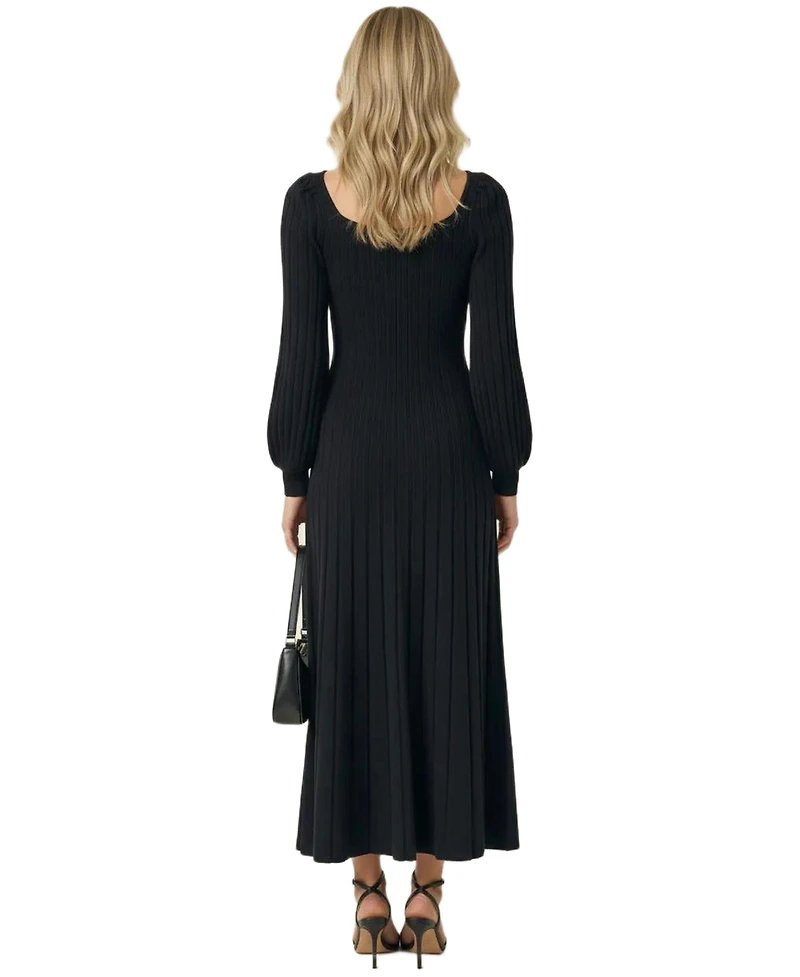 Modenaire Women's Front Bow Detail Ribbed-Knit Midi Dress