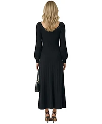 Modenaire Women's Front Bow Detail Ribbed-Knit Midi Dress