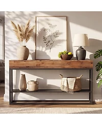 Tribesigns 63" Solid Wood Narrow Console Table, 3-Tier Storage Shelves