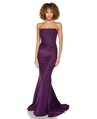 Alex & Sophia Juniors' Strapless Shiny Knit Front-Drape Gown