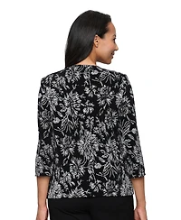 Alex Evenings Women's 3/4-Sleeve Glitter Knit Twinset Jacket and Tank Set