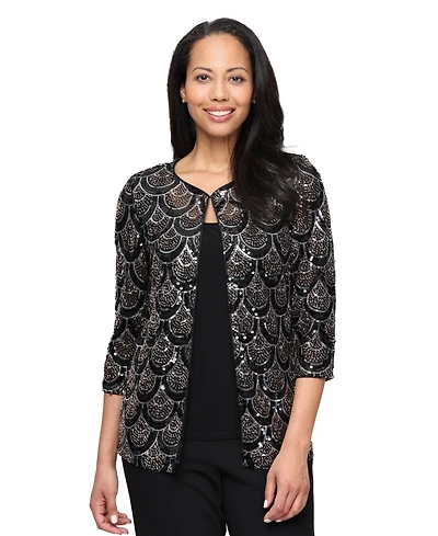 Alex Evenings Women's Sequin Mock Twinset 3/4-Sleeve Blouse