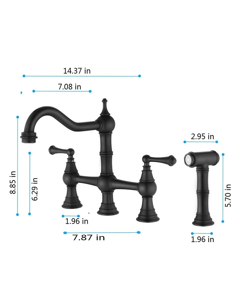 Thirtypeachy Bridge Kitchen Faucet with Dual Handles, High Arc Spout, Pull-Out Side Sprayer and 360degree(s) Swivel