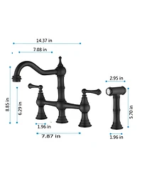 Thirtypeachy Bridge Kitchen Faucet with Dual Handles, High Arc Spout, Pull-Out Side Sprayer and 360degree(s) Swivel
