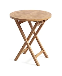 Mecale 24 in Round Solid Teak Folding Bistro Table with Footrest