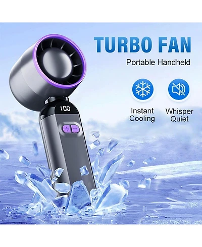 Gaiatop Handheld Turbo Fan, 100-Speed Portable Mini Fan with 12800 Rpm Strong Airflow, Usb-c Rechargeable Personal Fan for Travel, Camping.