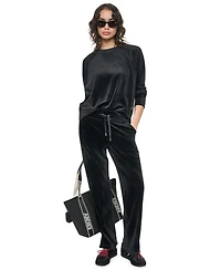 Dkny Sport Women's Velour Raglan Long-Sleeve Pullover Top with Metallic Logo Satin Patch