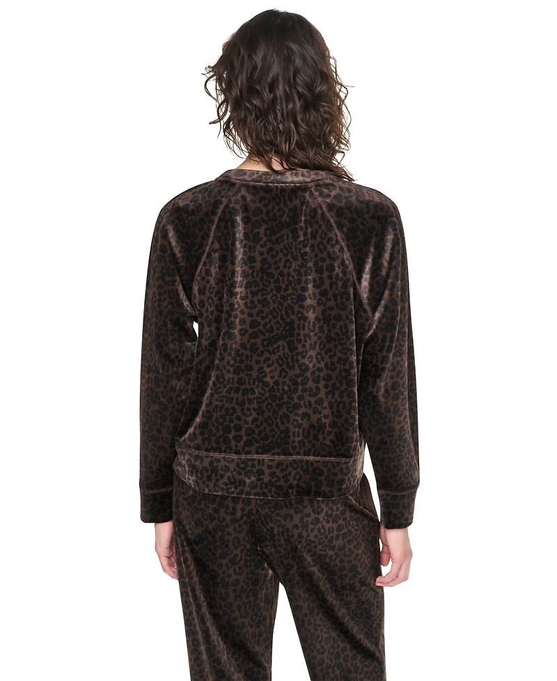 Dkny Sport Women's Leopard-Print Velour Raglan Pullover