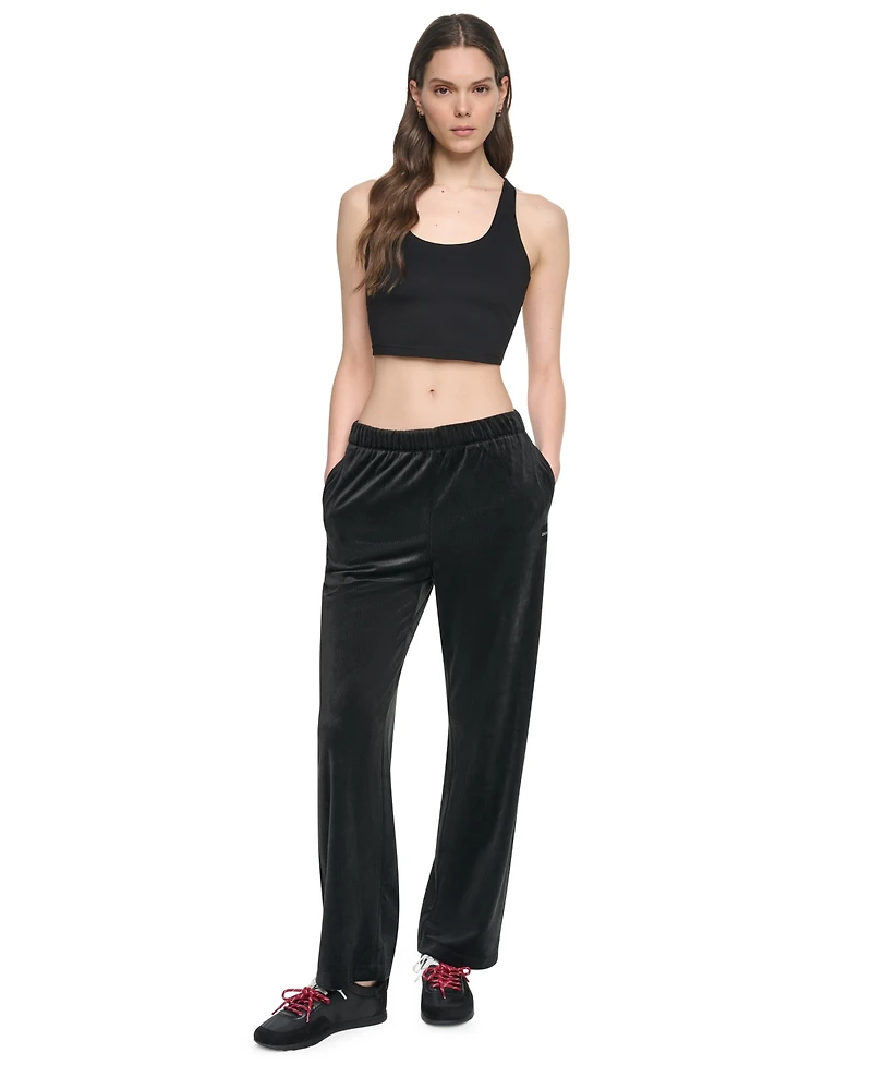 Dkny Sport Women's High-Rise Velour Straight Leg Pants