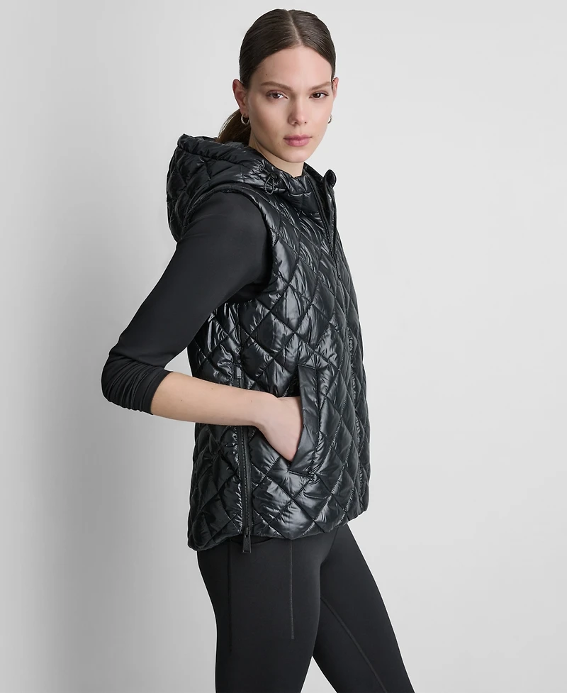 Dkny Sport Women's Hooded Diamond Quilt Vest