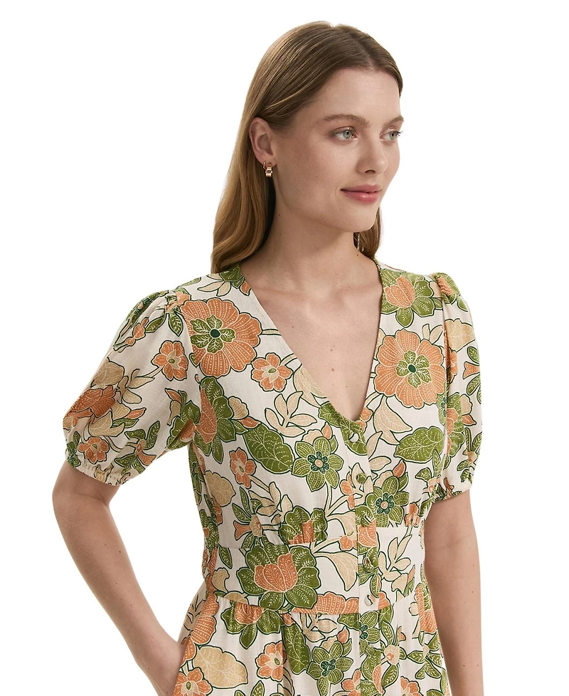 Finery London Womens Addison Floral Linen Blend Midi Dress