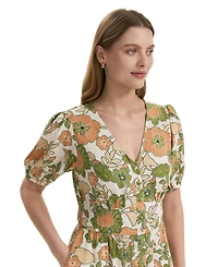 Finery London Womens Addison Floral Linen Blend Midi Dress
